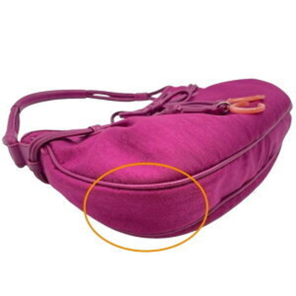 DIOR Trotter Hobo Shoulder Bag Rion Canvas Leather Pink Fuchsia - Picture 8 of 15